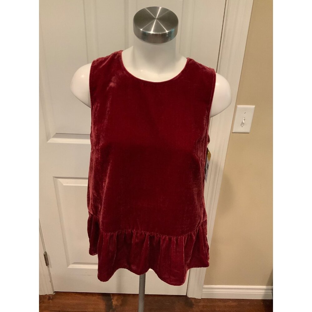 J. Crew Dark Pink Wine Velvet Peplum Tank Top, Size 8, NWT!